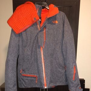 Women's Orange & Blue NorthFace Coat w/slouchy hat